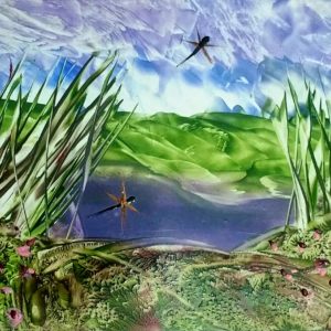 Water Scene with Dragonflies – SOLD